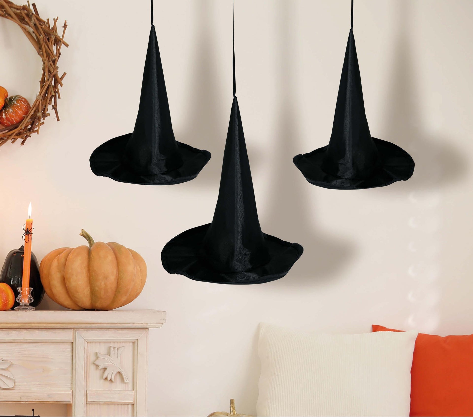 SET OF 3 WITCH HATS TO HANG 18 CM