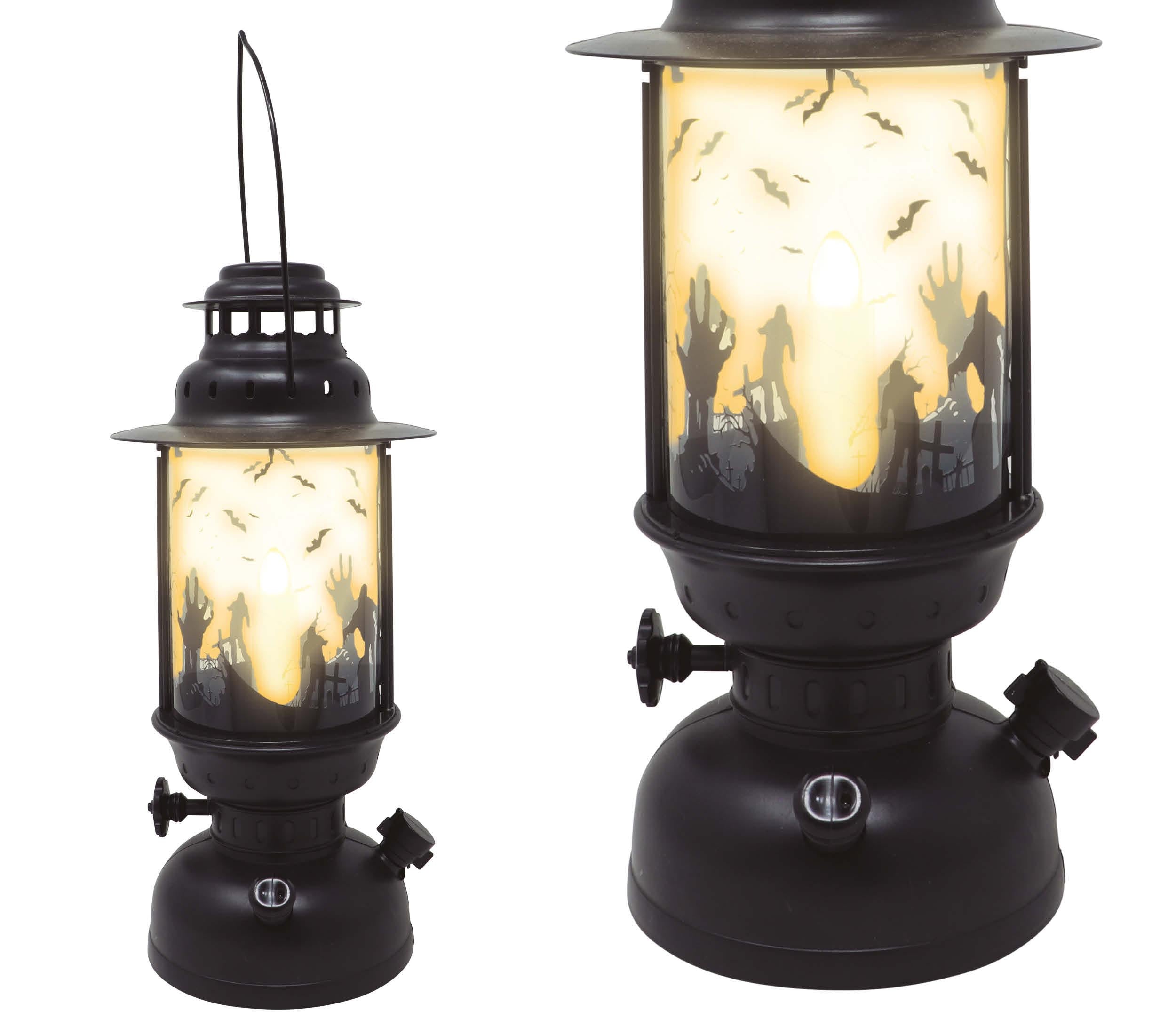 BLACK LANTERN WITH CANDLE WITH LIGHT 30 CM