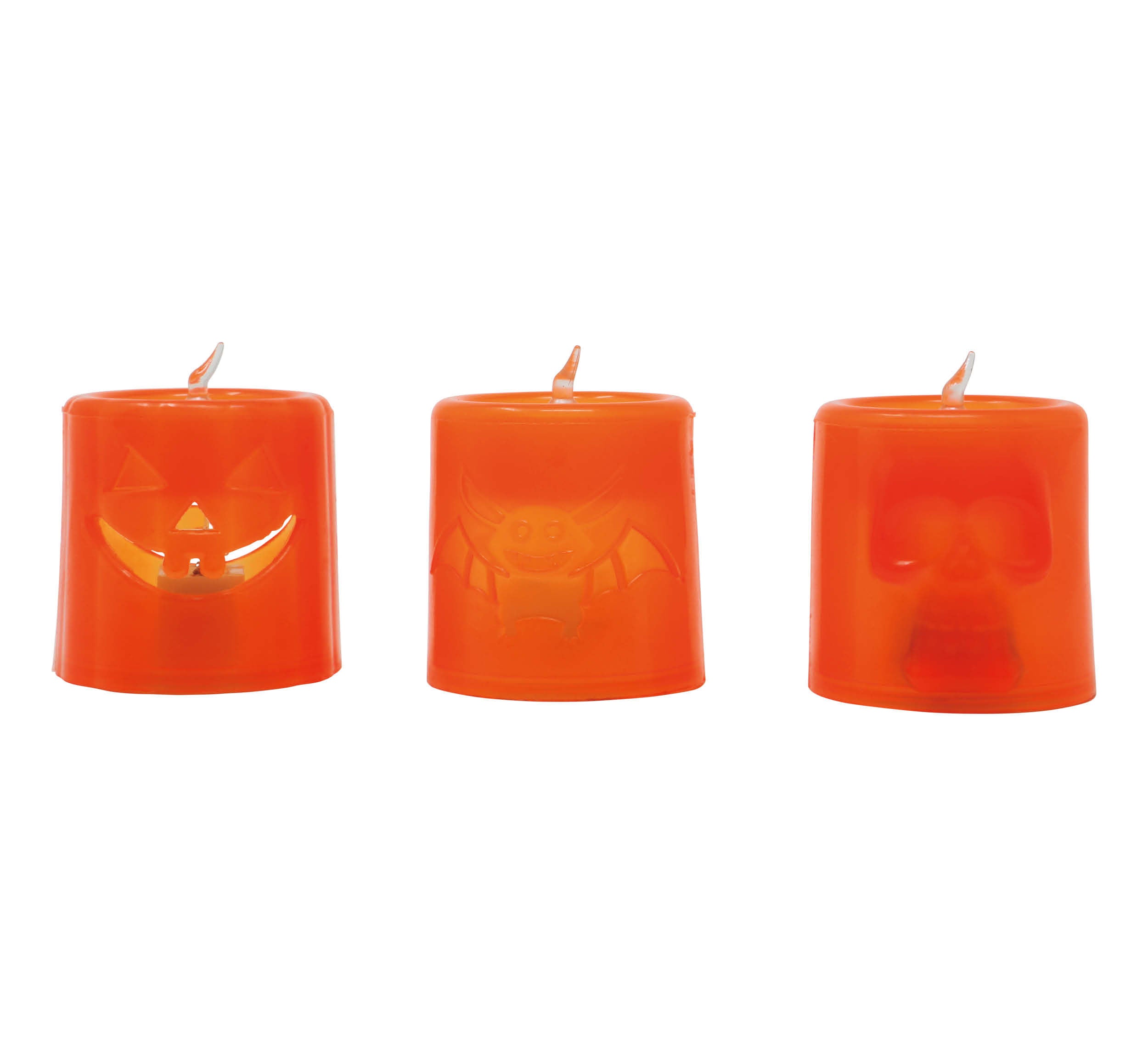 BOX 12 CANDLES ORANGE AND BLACK W/LIGHT,4.5X4.5CMS