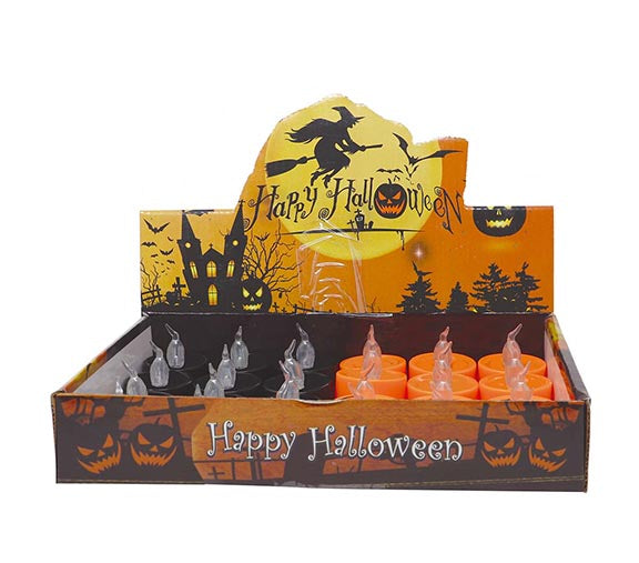 BOX 12 CANDLES ORANGE AND BLACK W/LIGHT,4.5X4.5CMS