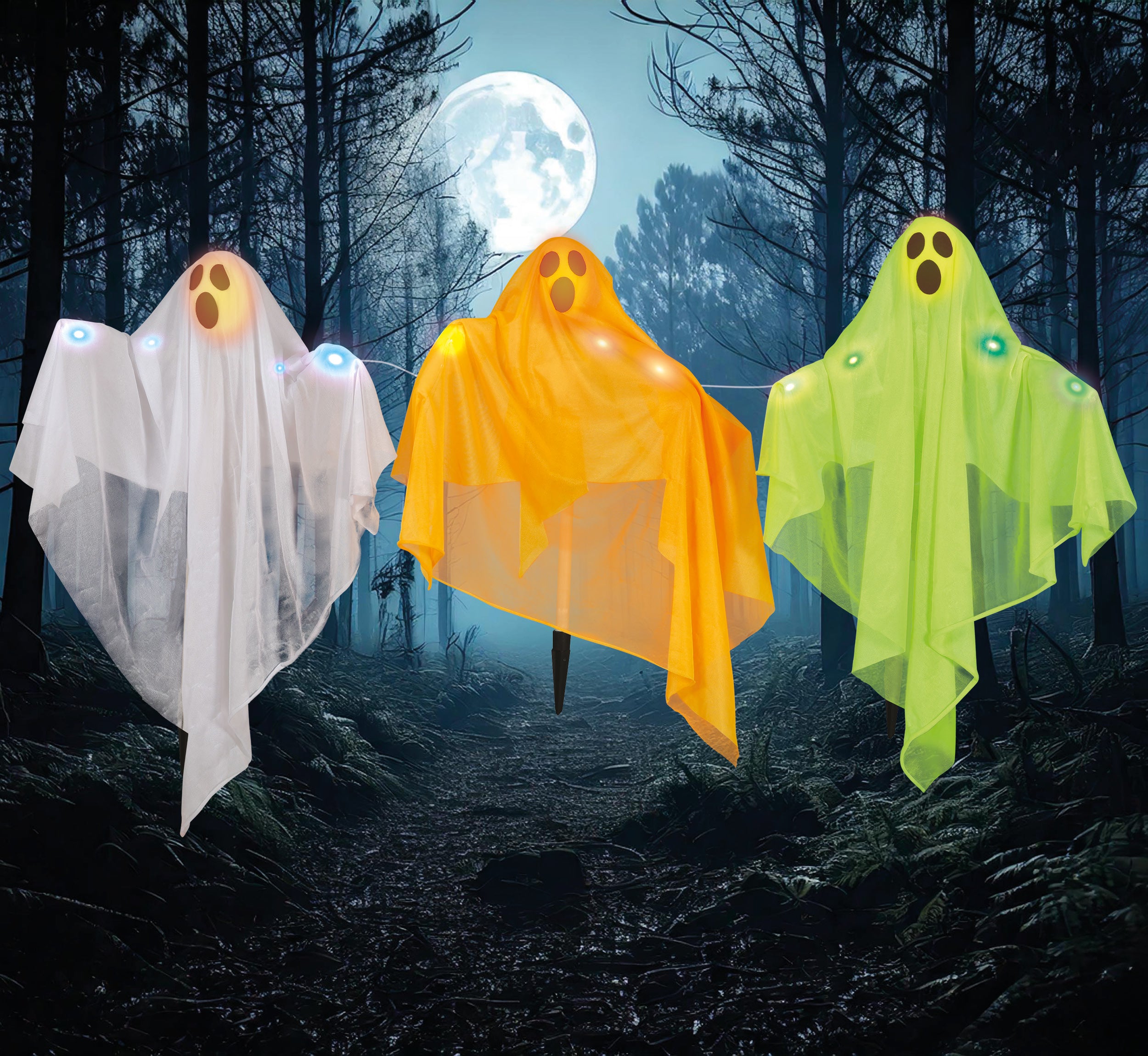 3 COLORFUL GHOSTS WITH SPIKE 90X70 CMS WITH LIGHT
