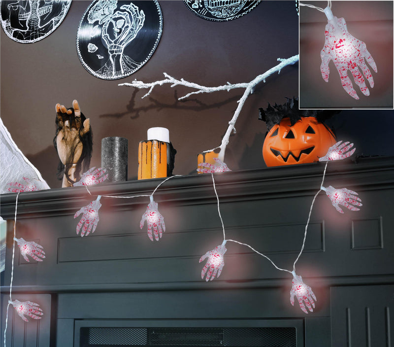 SKELETON HAND GARLAND 10 LEDS, 115 CMS., BATTERIES
