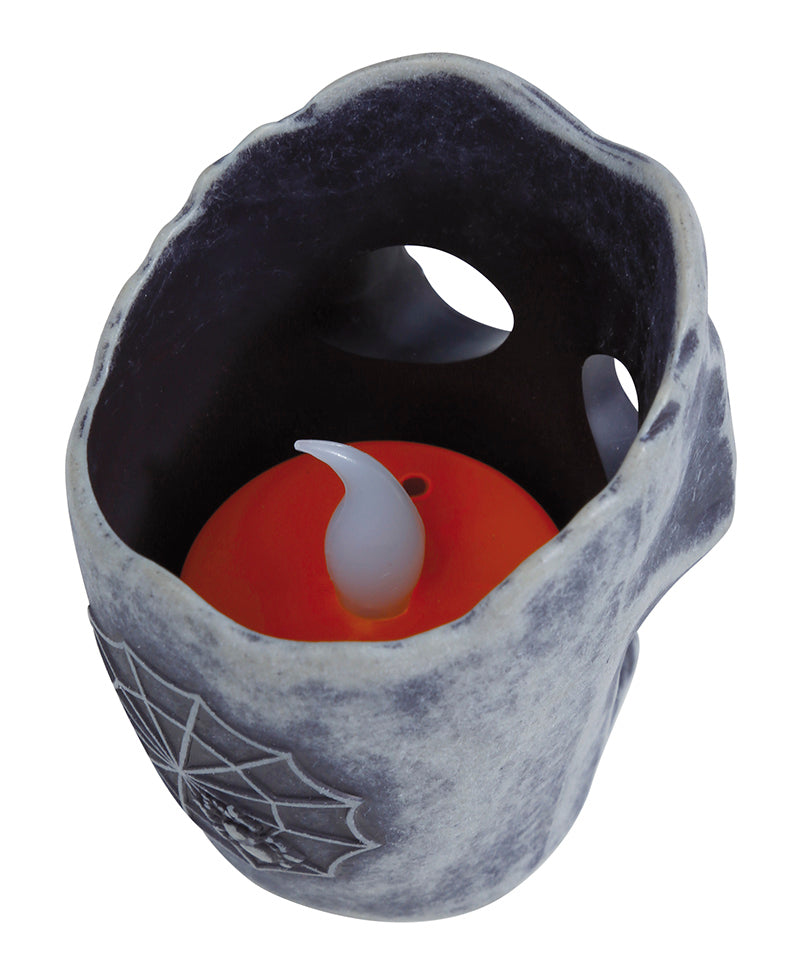 BOX OF 12 SKULL WITH LED CANDLE, 6 CMS.