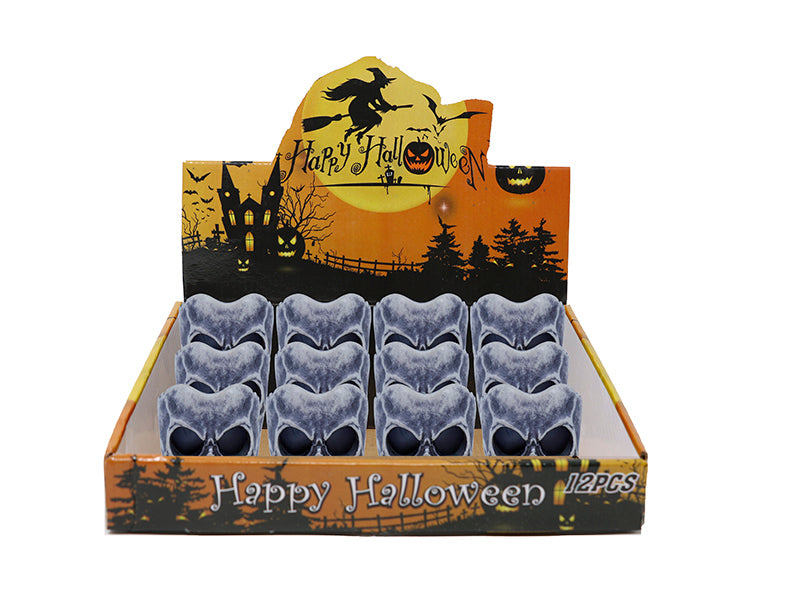 BOX OF 12 SKULL WITH LED CANDLE, 6 CMS.