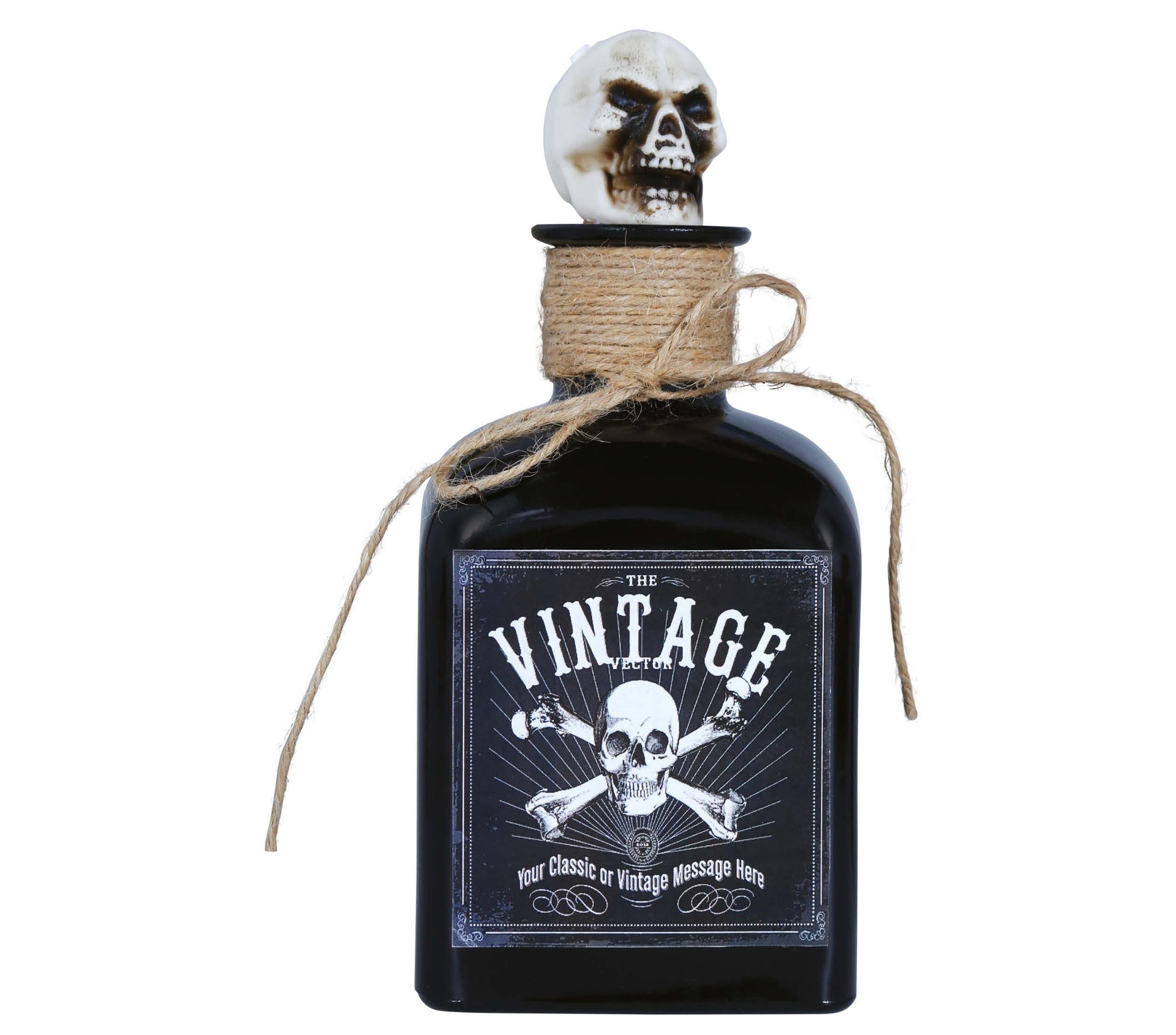 BOTTLE OF POISON WITH SKULL, GLASS, 20 CMS.