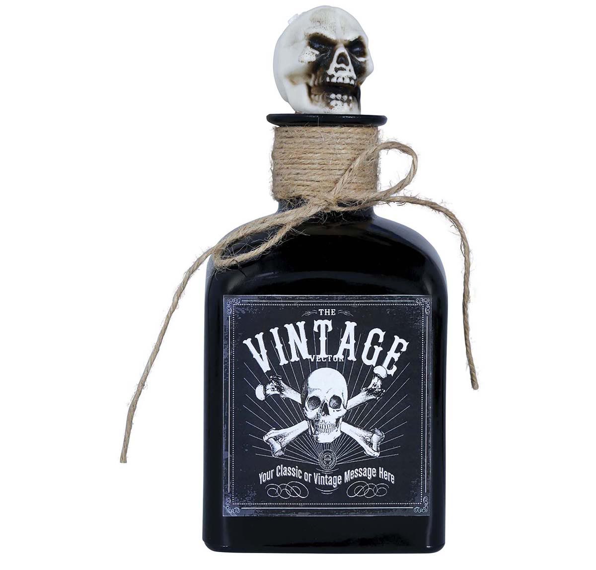 BOTTLE OF POISON WITH SKULL, GLASS, 20 CMS.