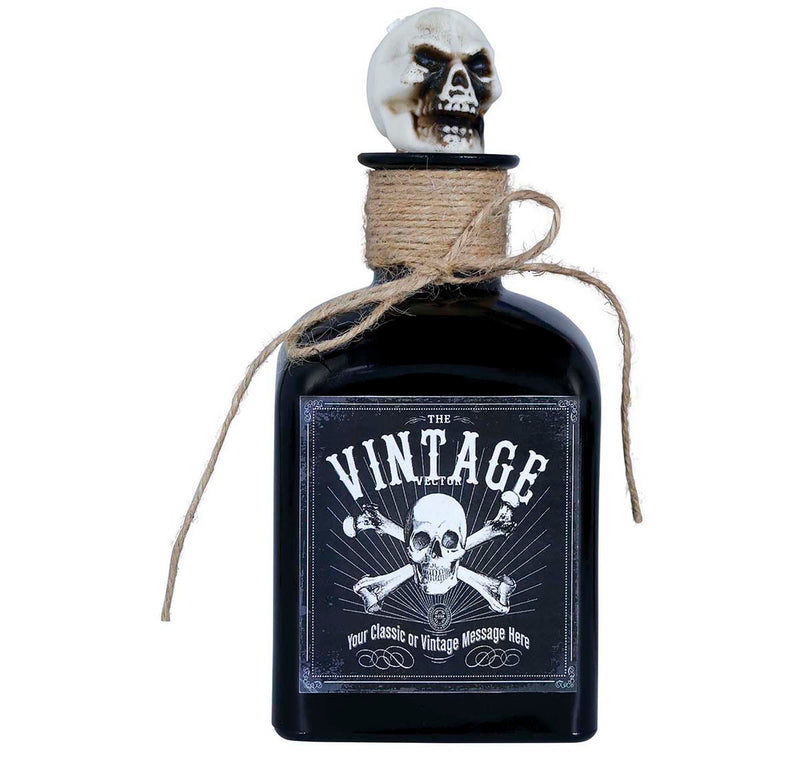 BOTTLE OF POISON WITH SKULL, GLASS, 20 CMS.