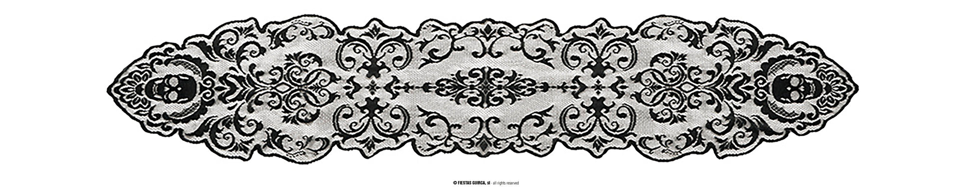 DECOR.BLACK LACE TABLE, SKULLS 180X35 CM