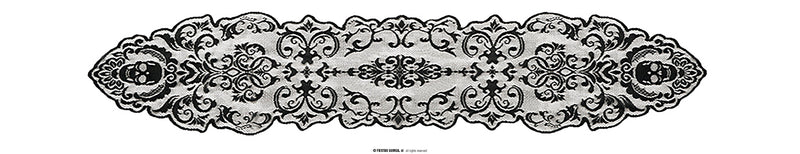 DECOR.BLACK LACE TABLE, SKULLS 180X35 CM