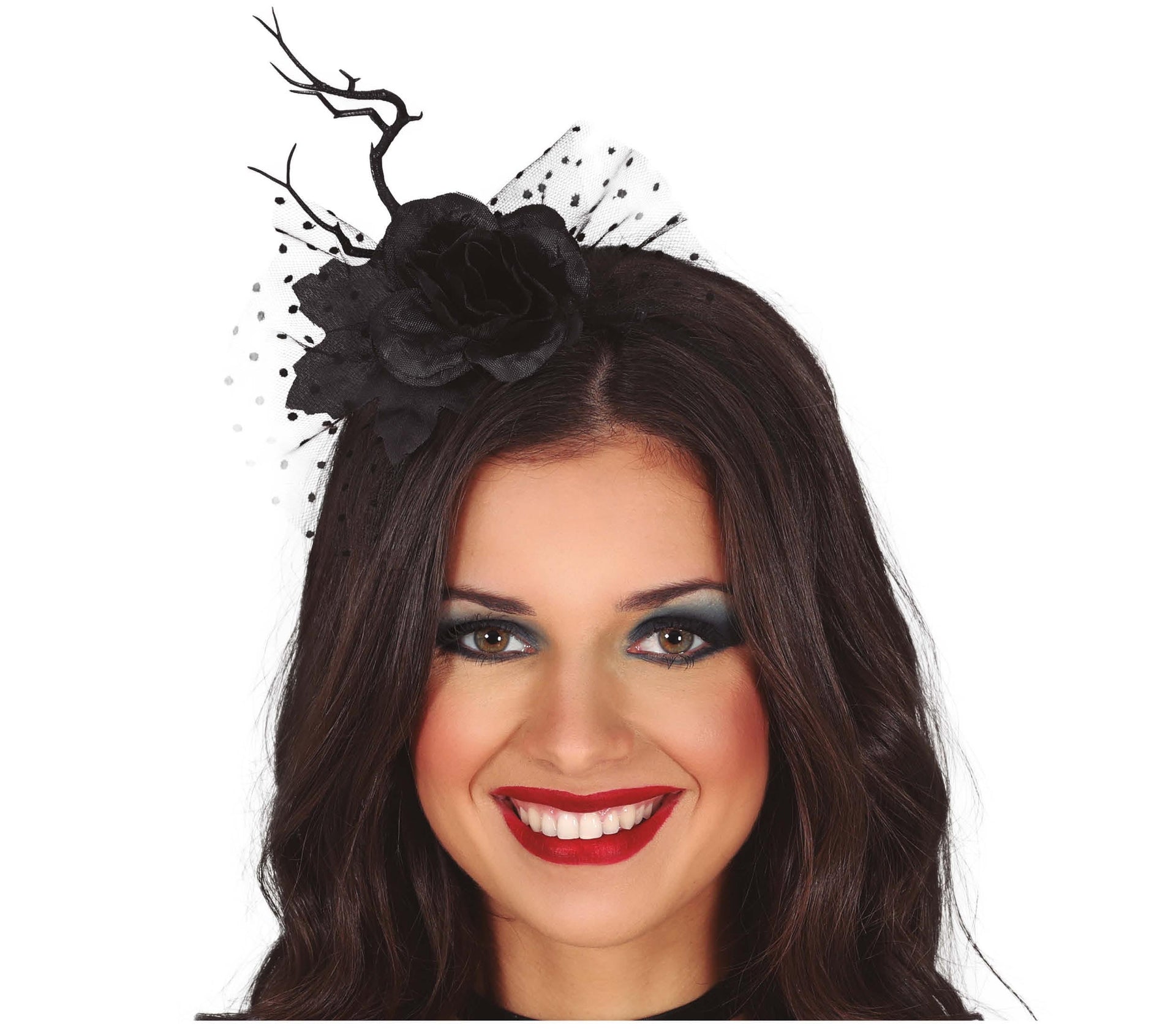 DIADEM WITH BLACK FLOWER AND VEIL
