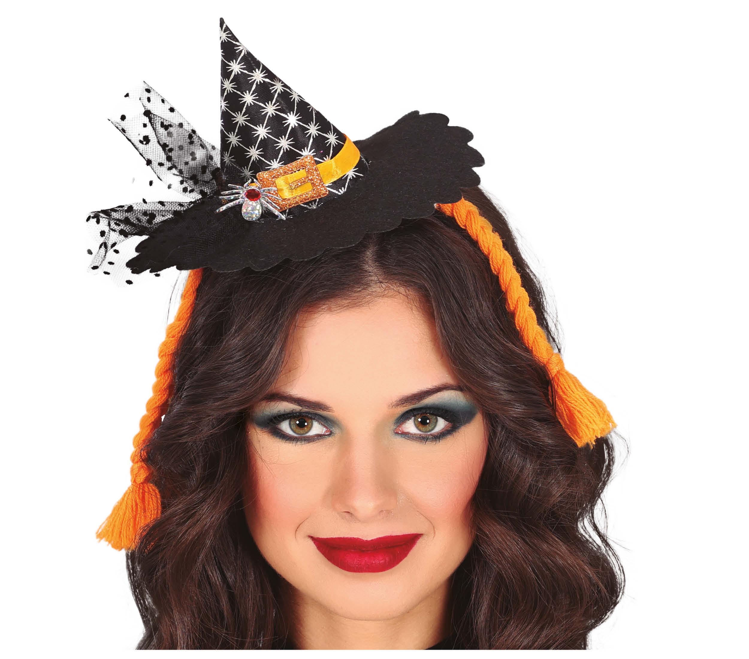 MINI HAT WITCH HEADBAND WITH ORANGE BRAIDS
