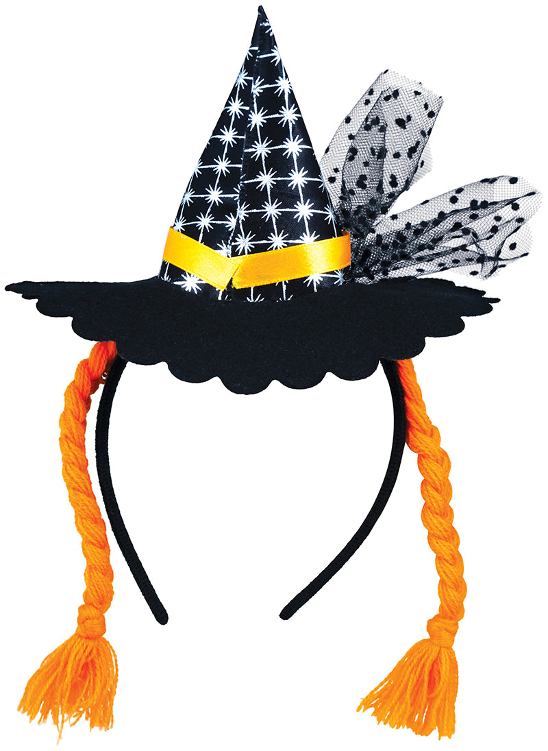 MINI HAT WITCH HEADBAND WITH ORANGE BRAIDS