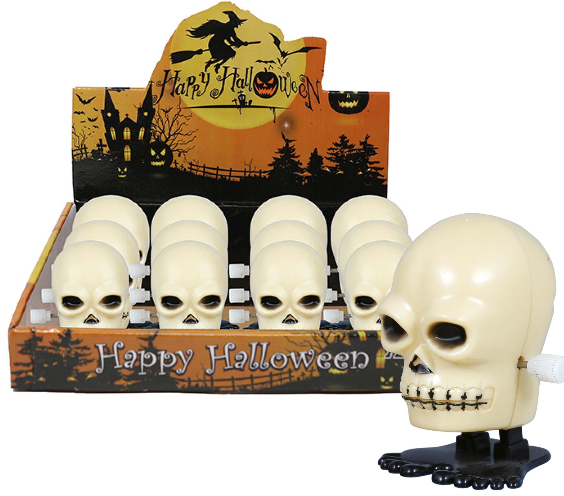 BOX 12 WIND-UP WALKING SKULL, 5 CM