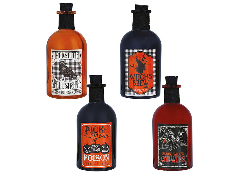 ASSORTED GLASS POISON BOTTLES, 14 CMS.
