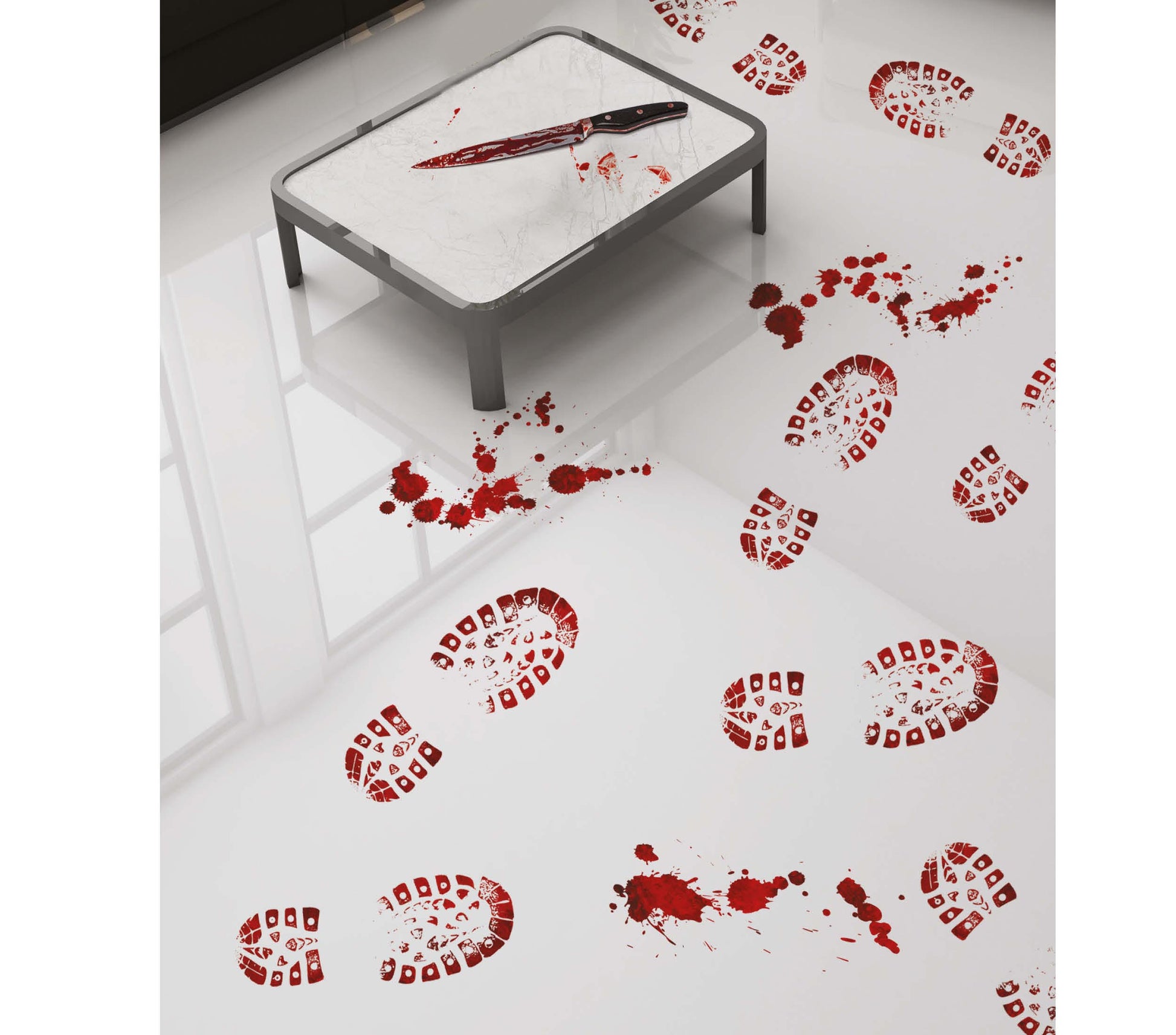 ADHESIVE BLOODY SHOEPRINTS, 2 SHEETS, 25X70 CM