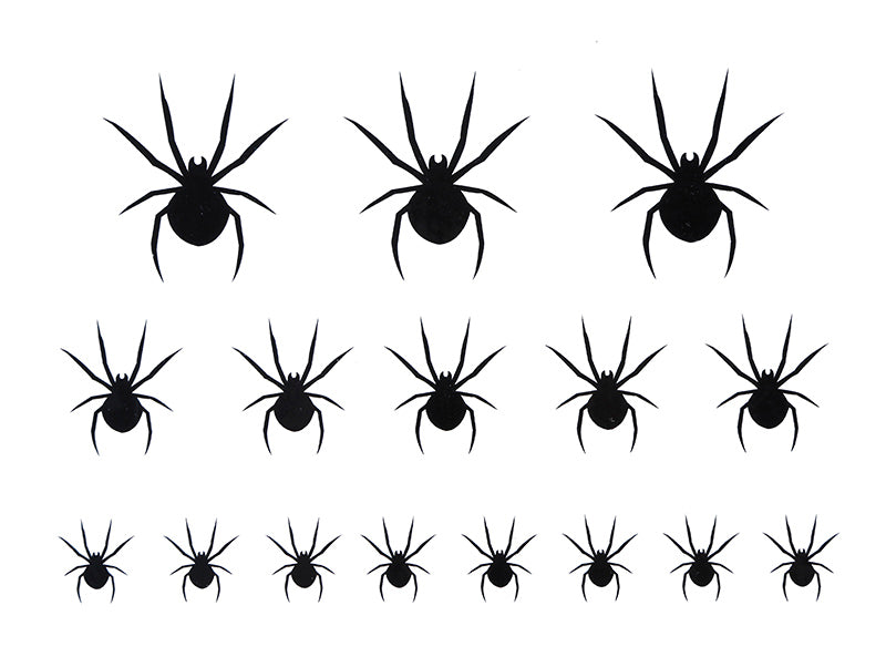 2 SHEETS OF 16 ADHESIVE SPIDERS, TATTOS, 15X11 CMS