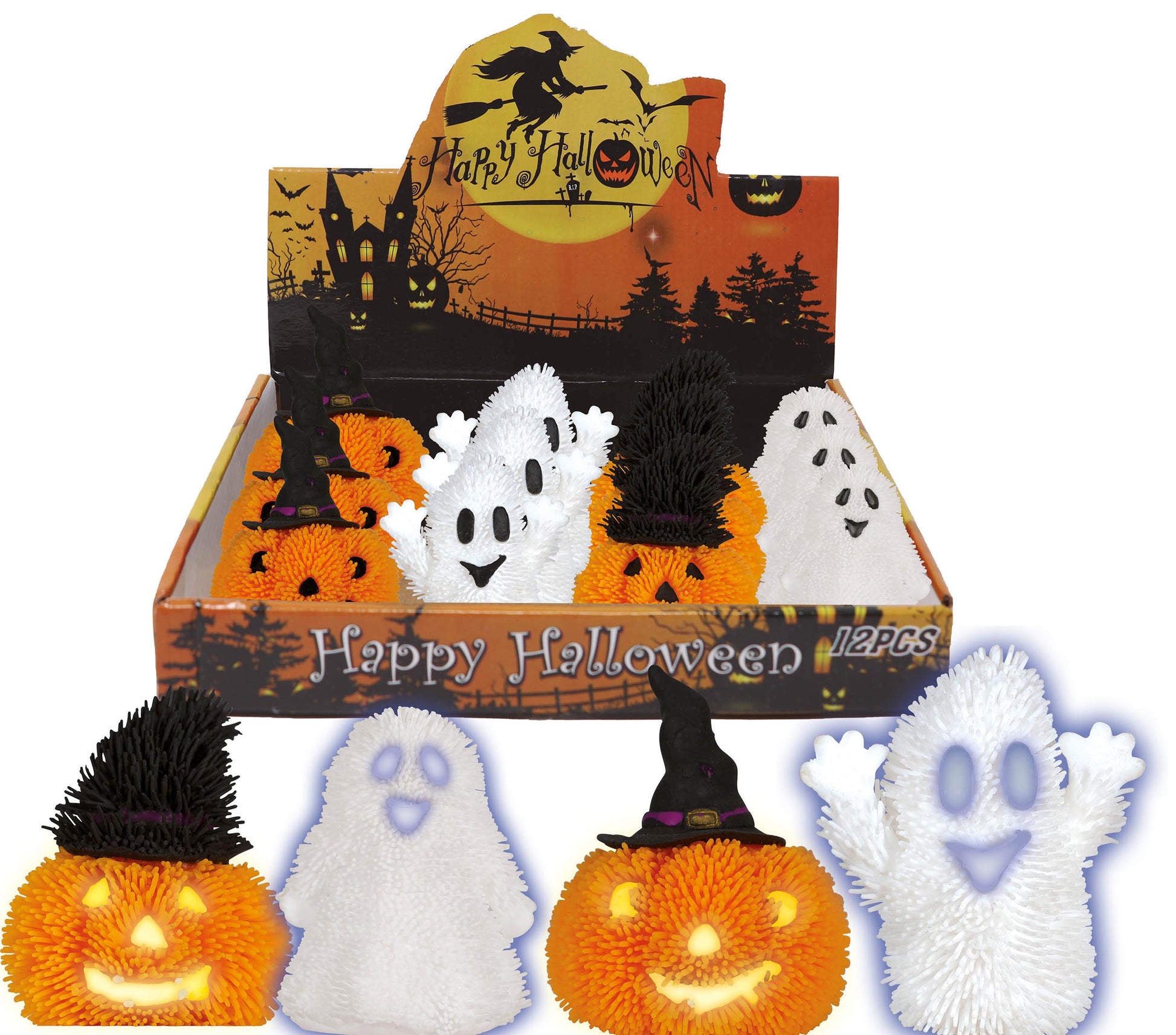 BOX OF 12 ASSORTED RUBBER DOLLS, WITH LIGH, 7 CMS