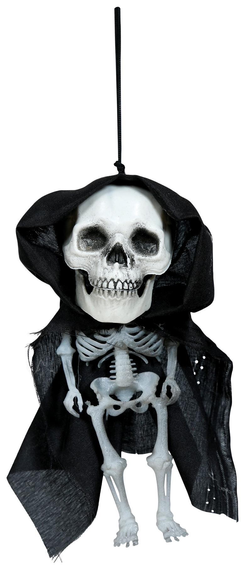 HANGING BIG HEAD SKELETON WITH HOOD 15 CM