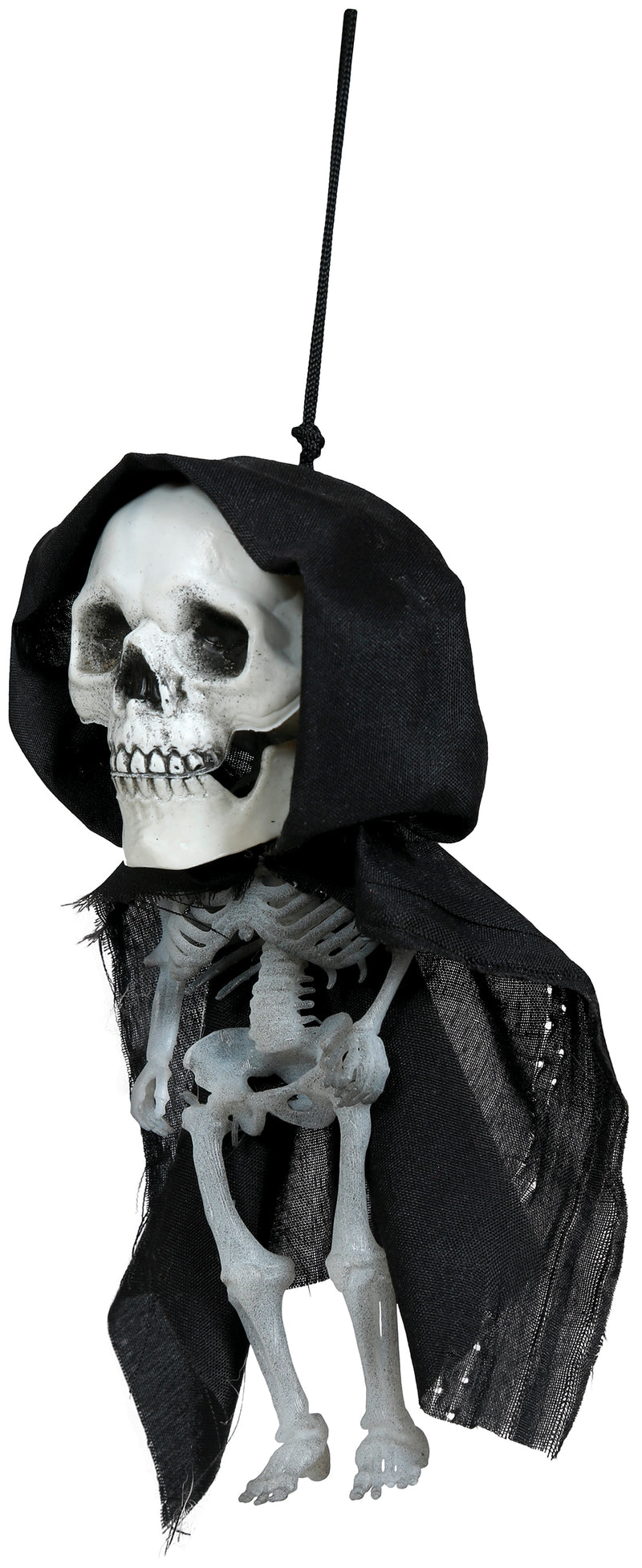 HANGING BIG HEAD SKELETON WITH HOOD 15 CM