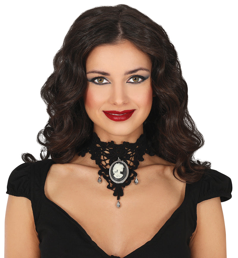 EMBROIDERED CHOKER WITH BUST MEDALLION