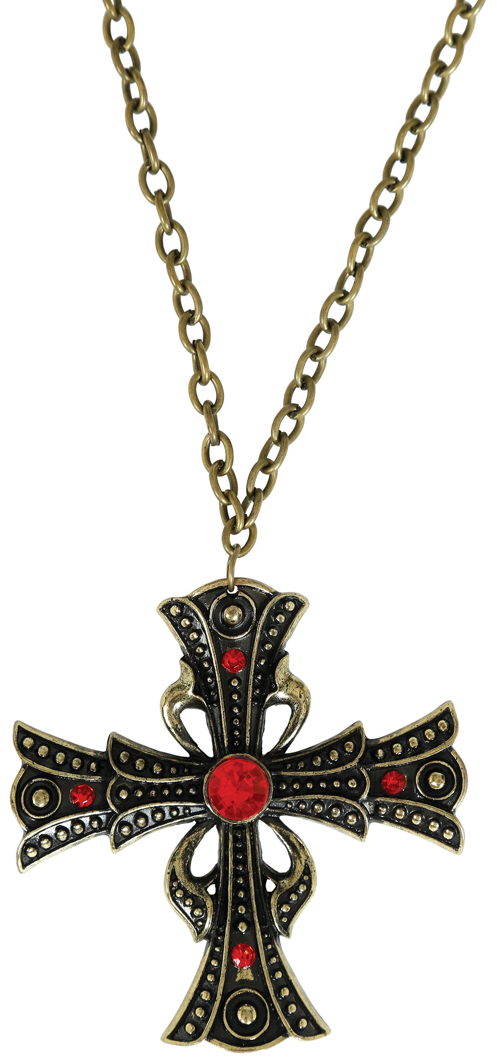 GOTHIC CROSS NECKLACE WITH RUBY 6 CM