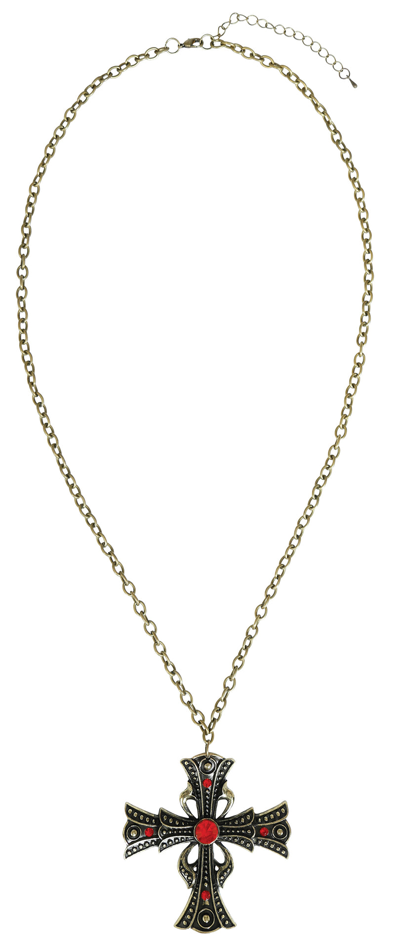 GOTHIC CROSS NECKLACE WITH RUBY 6 CM