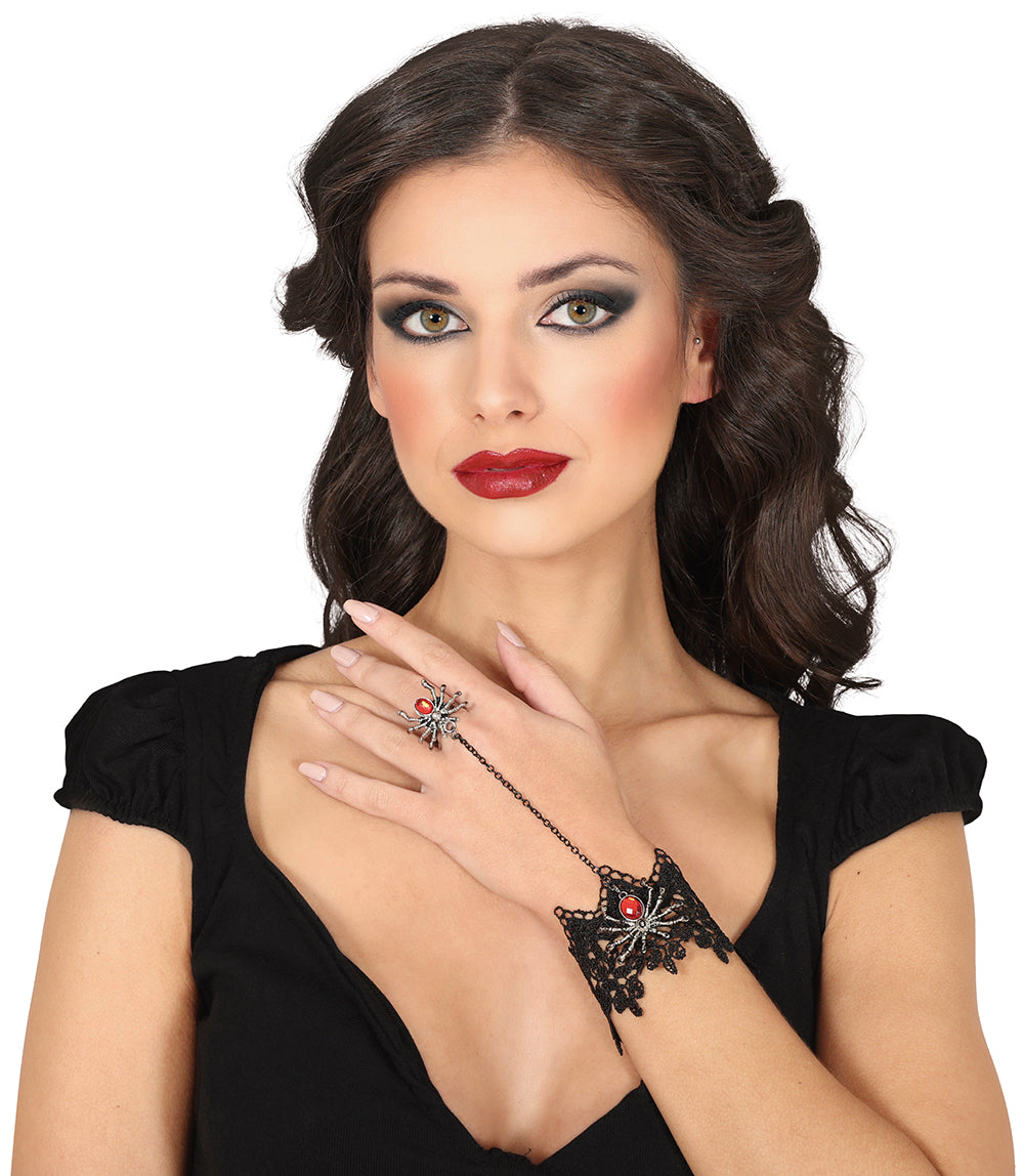 EMBROIDERED BRACELET AND SPIDER RING