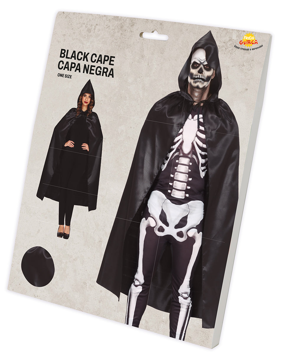 BLACK CAPE WITH HOOD 120 CMS