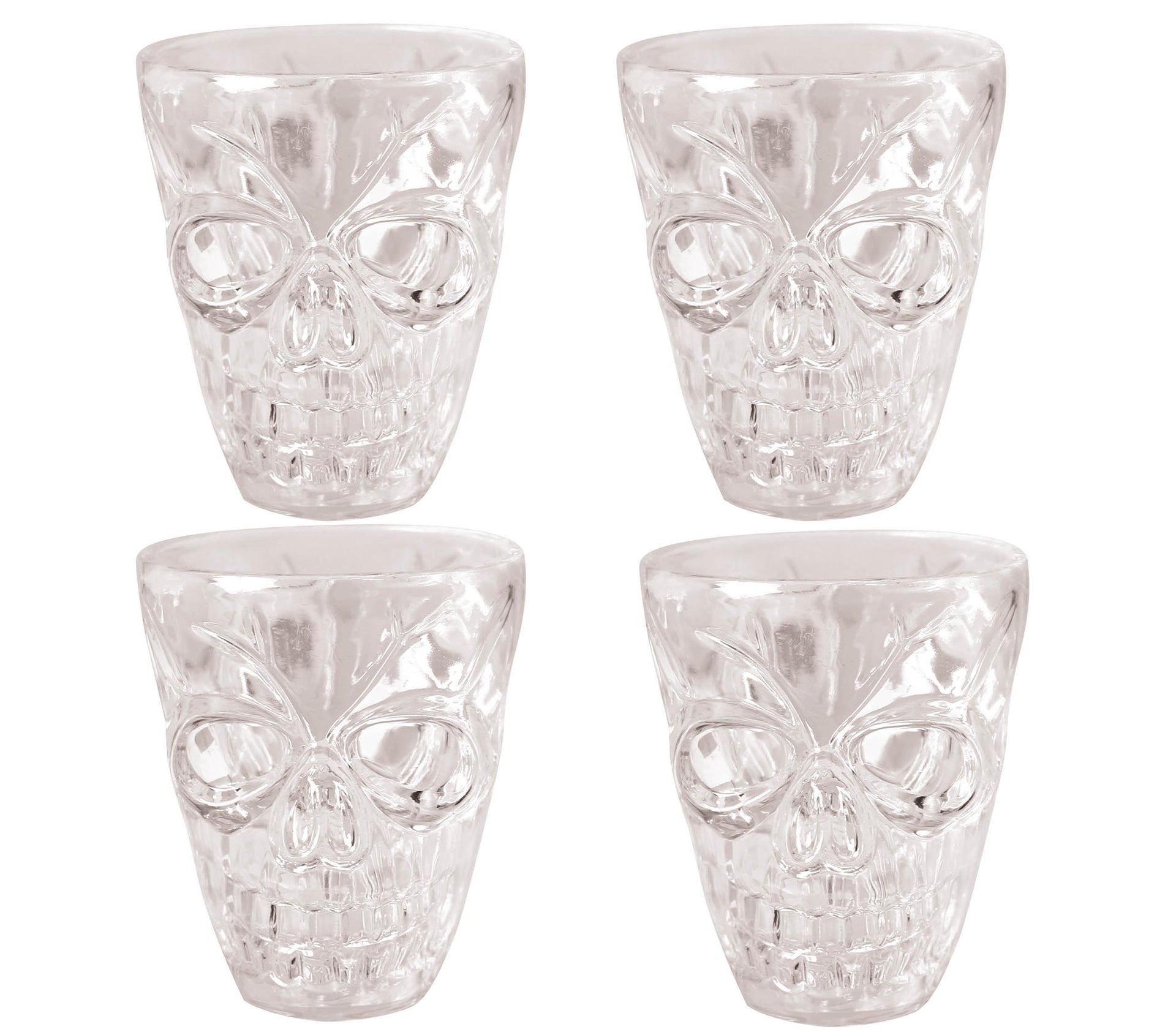 BLISTER 4 SHOT GLASSES SKULL 5.5 CM