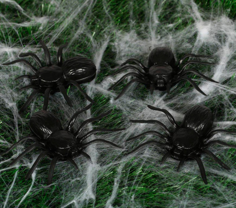 4 PLASTIC SPIDERS 10 CMS
