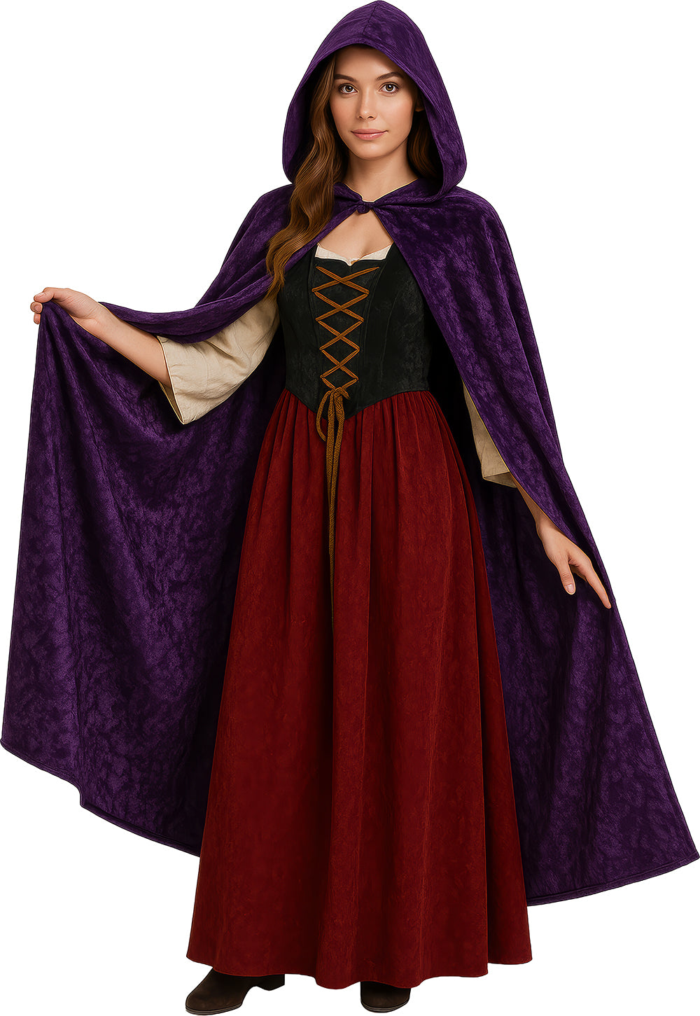 VELVET HOODED CAPE WITH HOOD, 130 CM