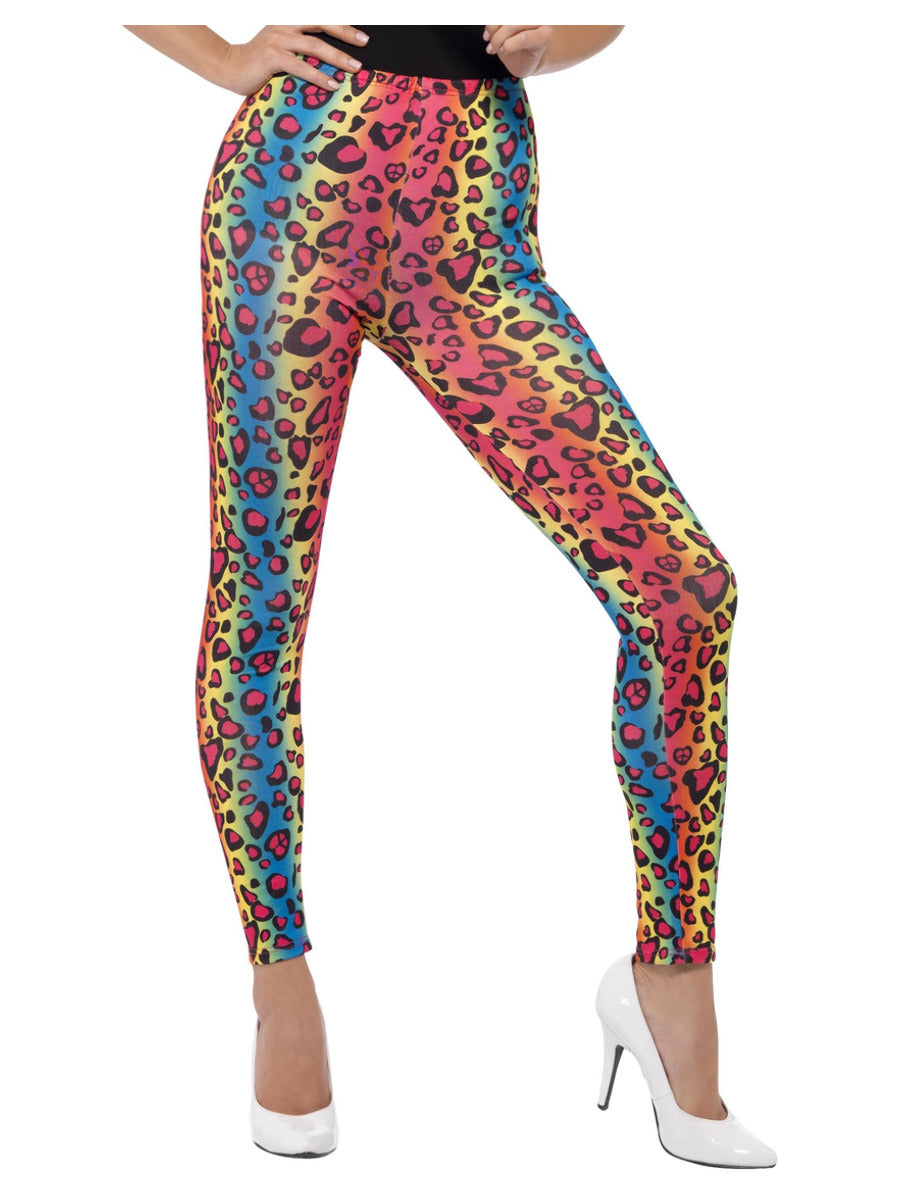 Neon Leopard Print Leggings, Multi-Coloured - 1