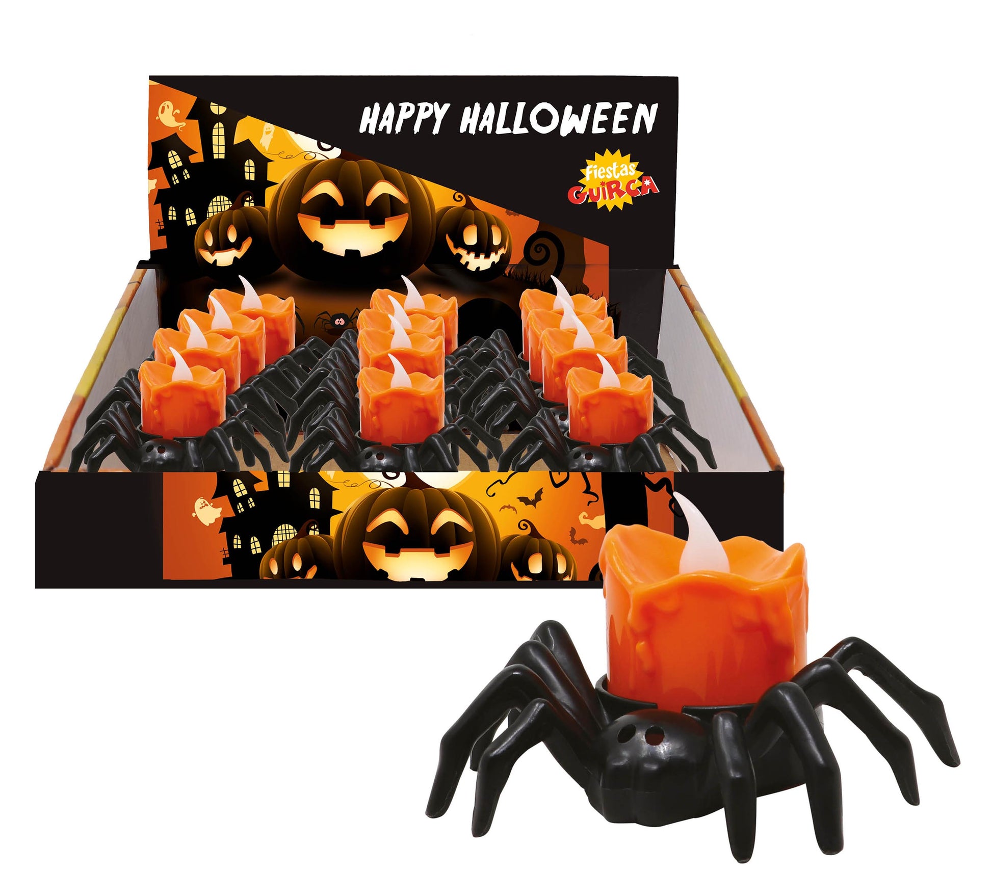 BOX OF 12 SPIDER WITH CANDLE 9X6 CMS