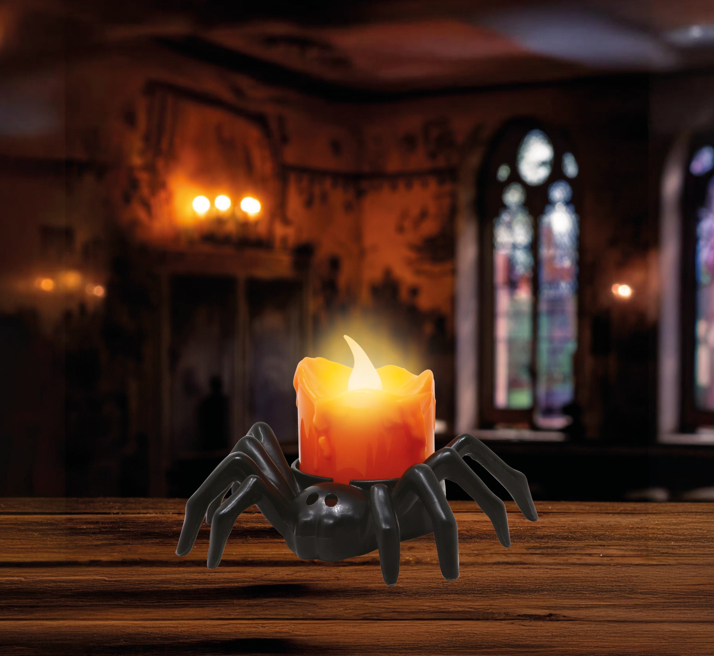 BOX OF 12 SPIDER WITH CANDLE 9X6 CMS