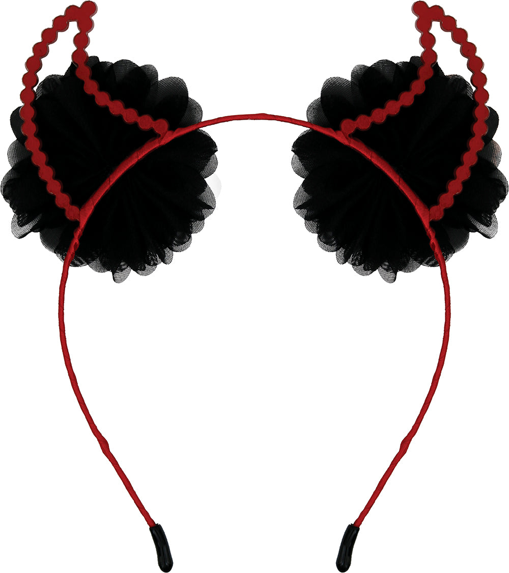 METALLIC DEVIL HORNS HEADBAND WITH FLOWERS