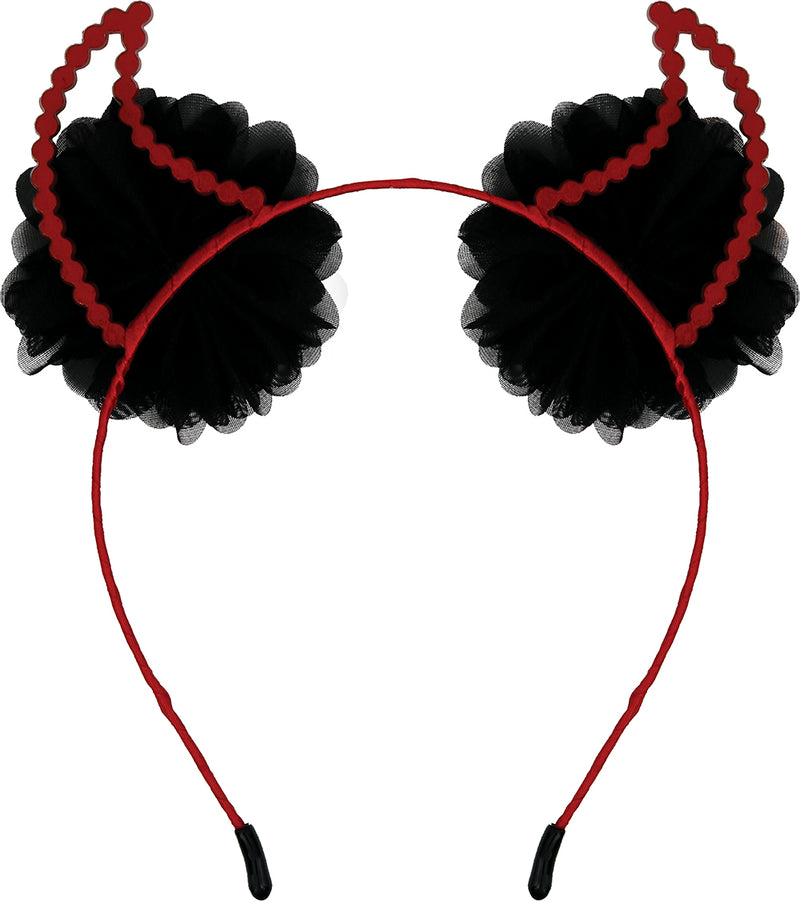 METALLIC DEVIL HORNS HEADBAND WITH FLOWERS
