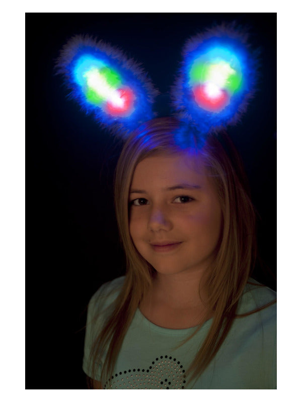 LED Light Up Fluffy Bunny Ears, Blue - 2