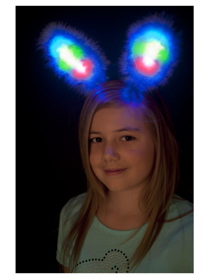 LED Light Up Fluffy Bunny Ears, Blue - 1
