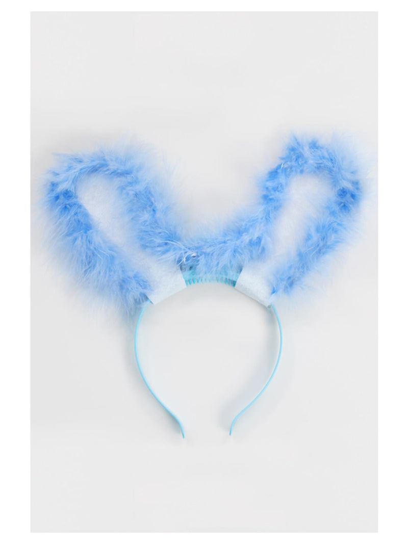 LED Light Up Fluffy Bunny Ears, Blue - 3