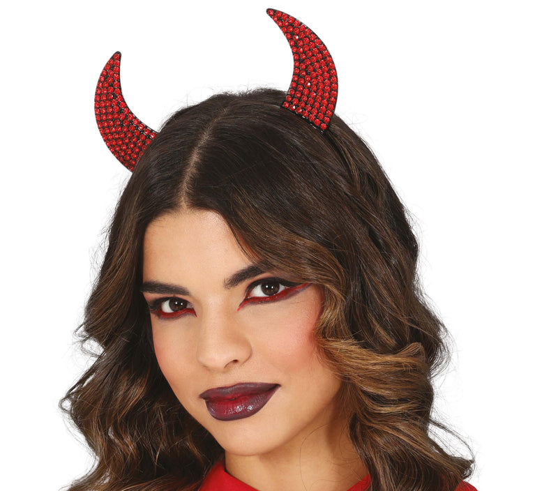 RED SHINY DEVIL HEADBAND, METAL