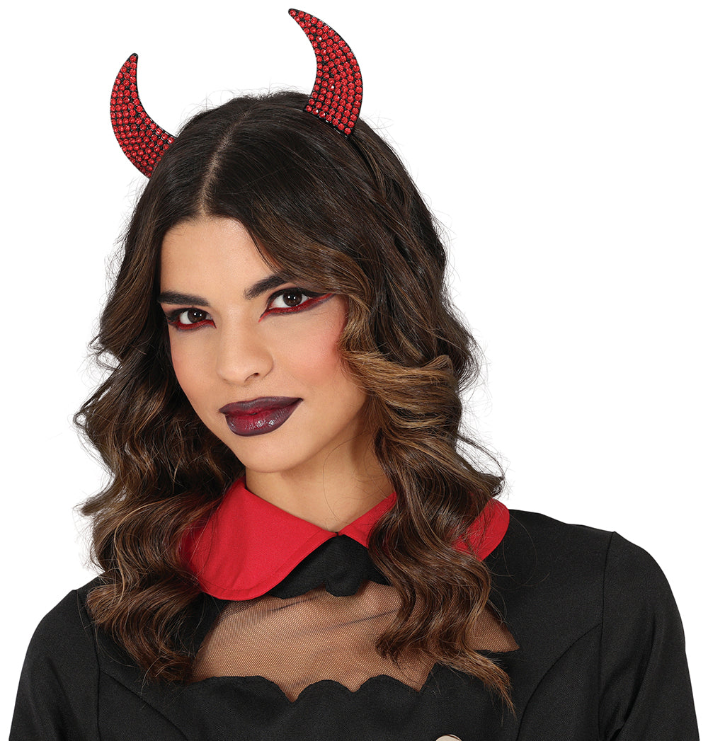 RED SHINY DEVIL HEADBAND, METAL