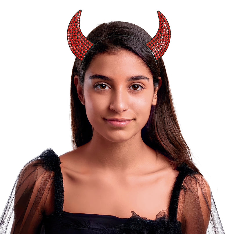RED SHINY DEVIL HEADBAND, METAL