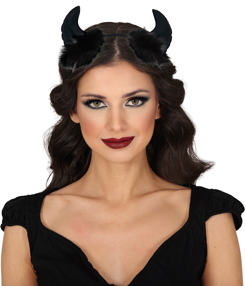 BLACK DEVIL HORNS FEATHER HEADBAND