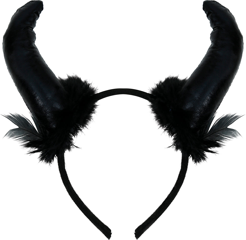 BLACK DEVIL HORNS FEATHER HEADBAND