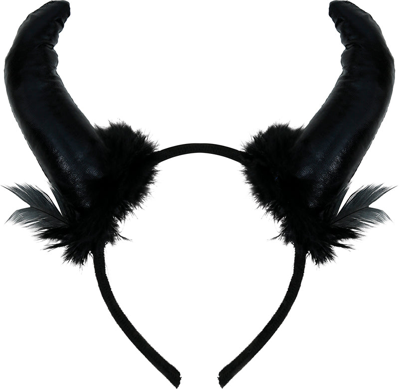 BLACK DEVIL HORNS FEATHER HEADBAND