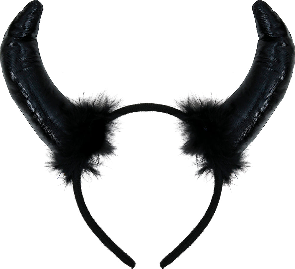 BLACK DEVIL HORNS FEATHER HEADBAND