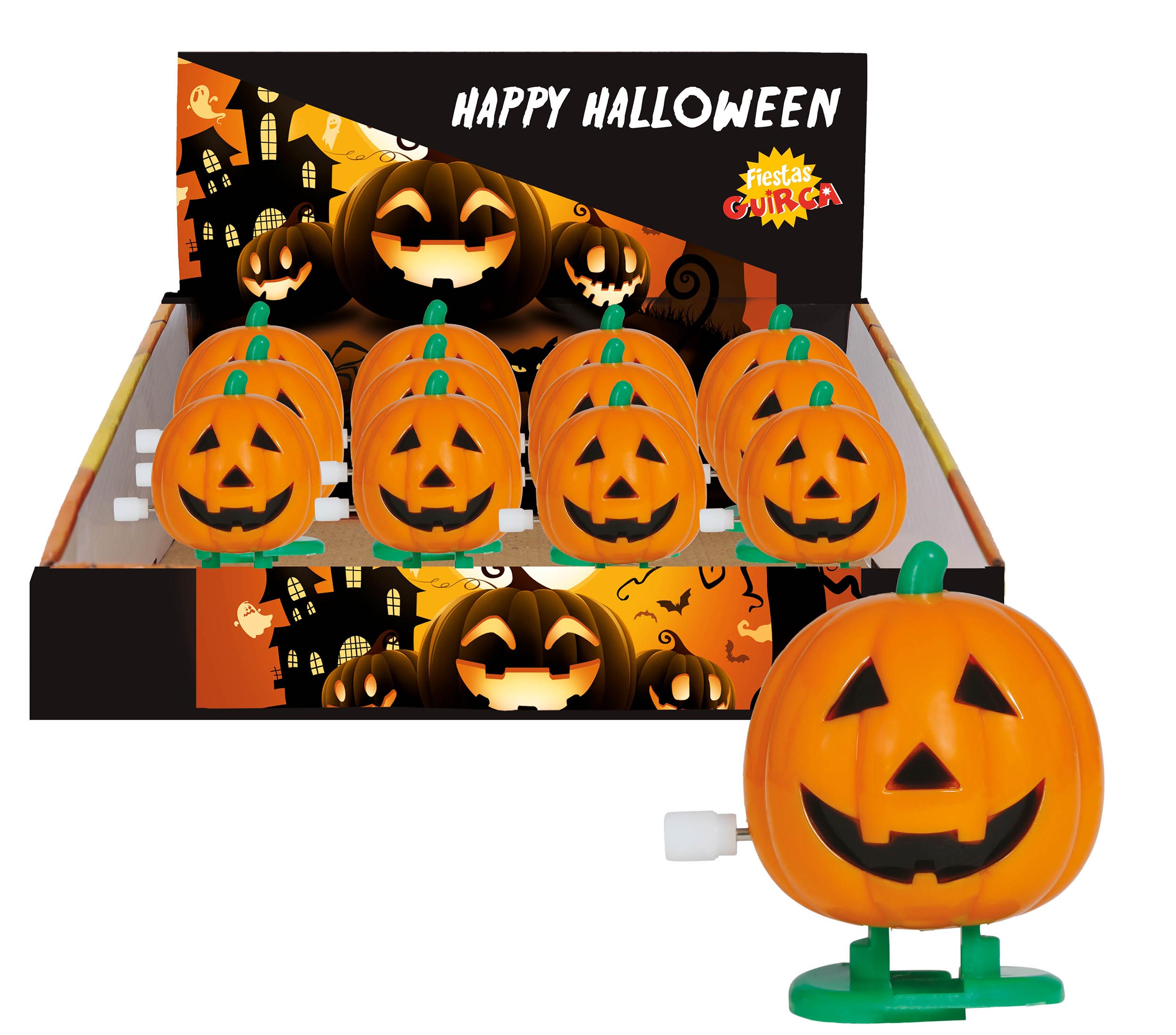BOX OF 12 WIND-UP WALKING PUMPKINS, 5,5 CM