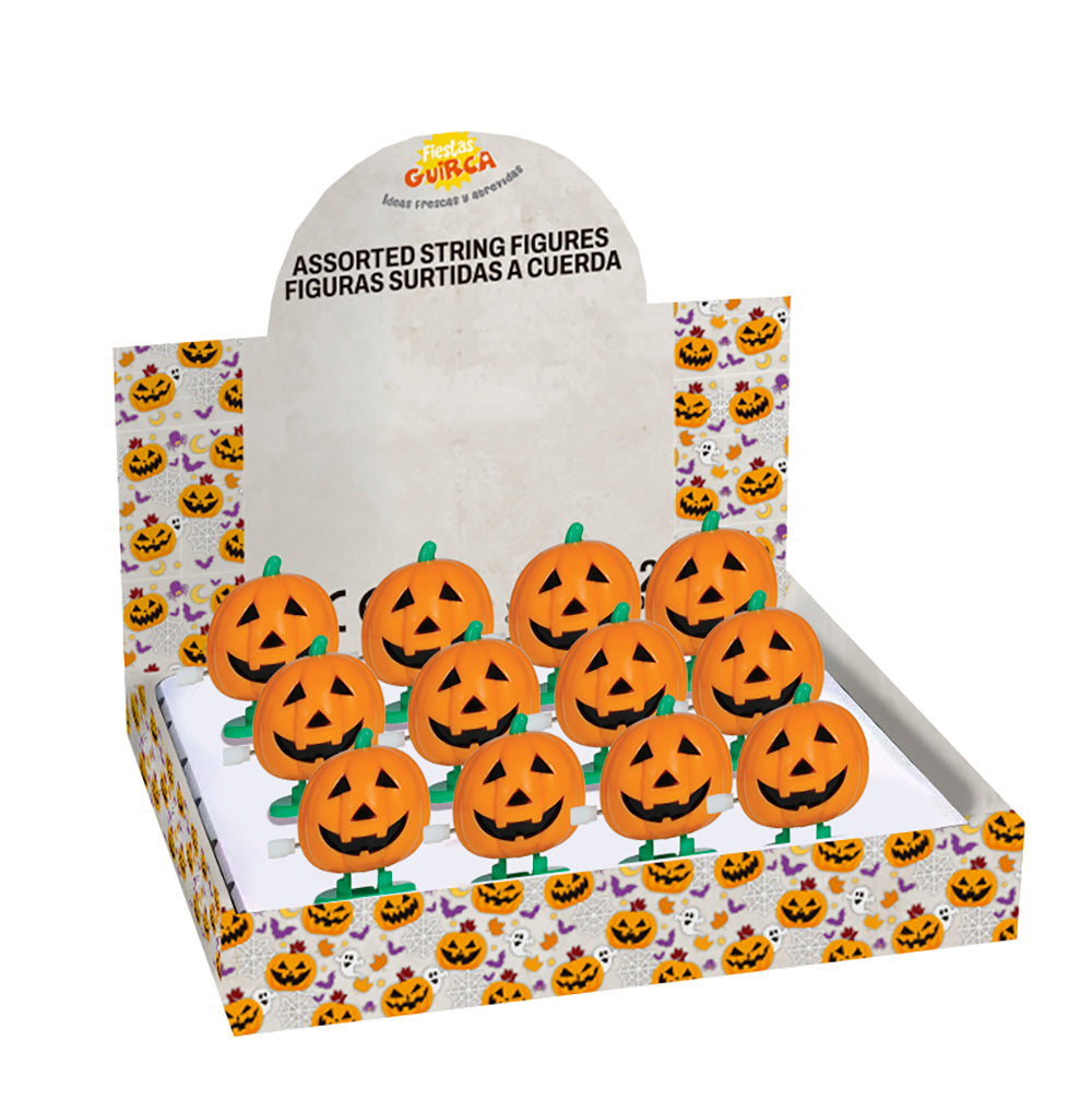 BOX OF 12 WIND-UP WALKING PUMPKINS, 5,5 CM