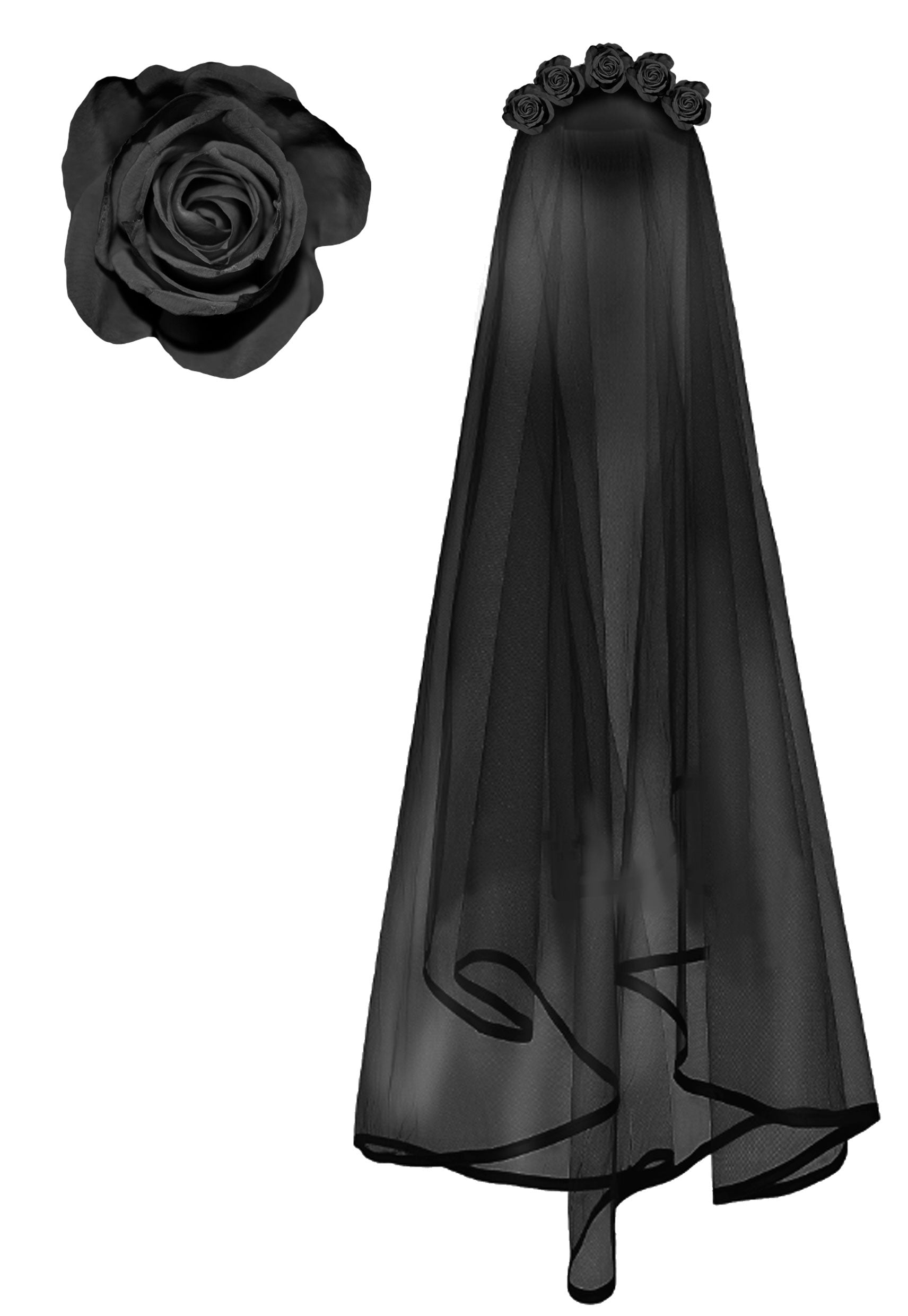 BLACK VELO NECKLACE WITH BLACK FLOWERS