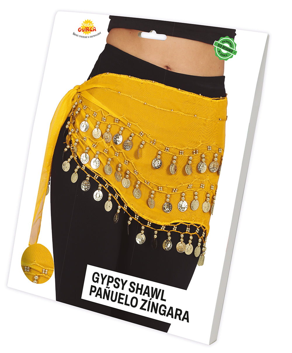 BELLY DANCE HIP SCARF WITH GOLD COINS